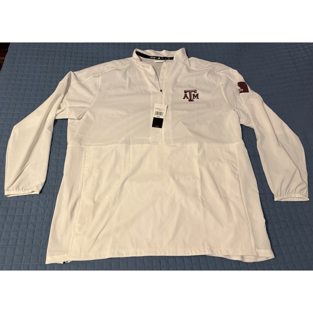 NEW Texas A&M Aggies Adidas Game Mode 1/4-Zip Mens White Pockets XXL